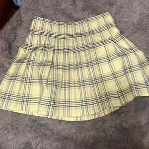 Yellow Plaid Pleated Skirt